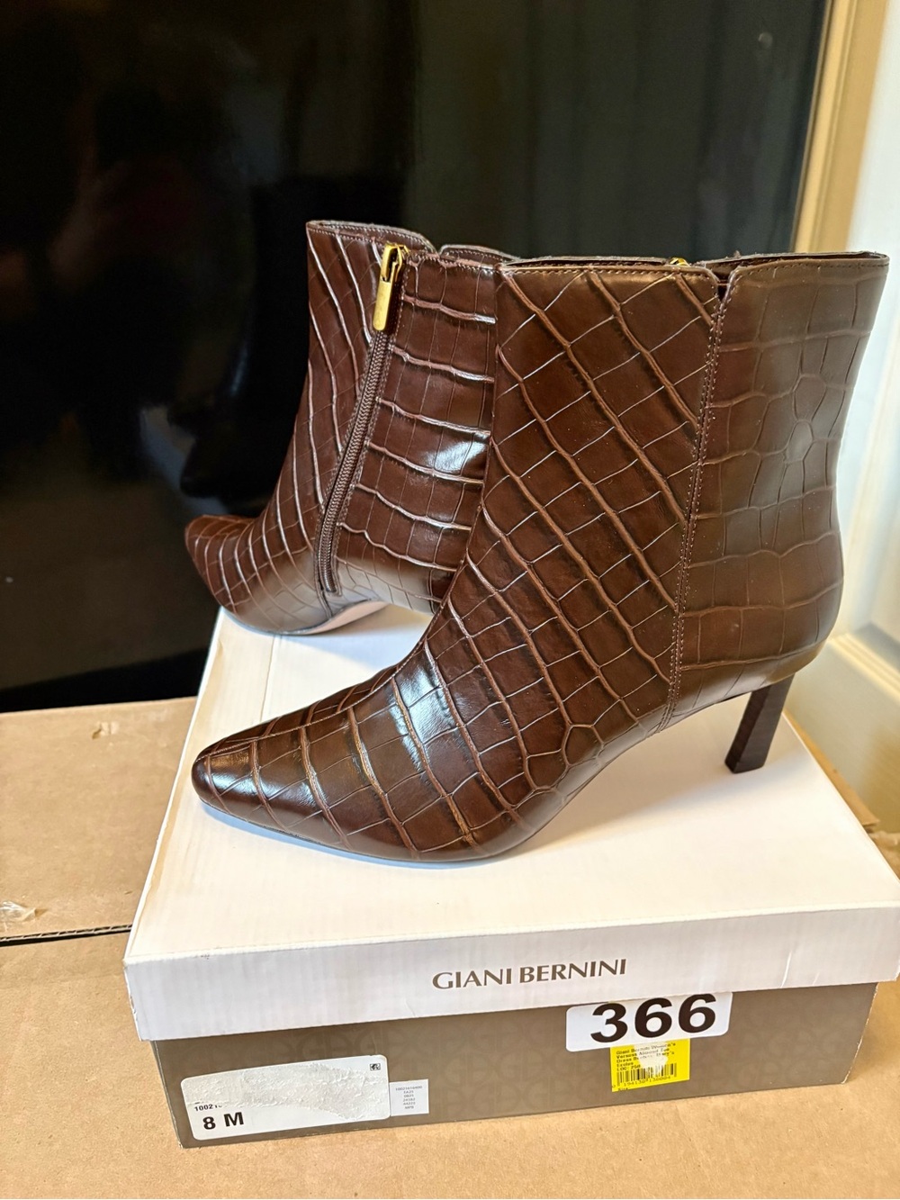 Giani Bernini Brown Croc-Embossed Pointed-Toe Ankle Booties